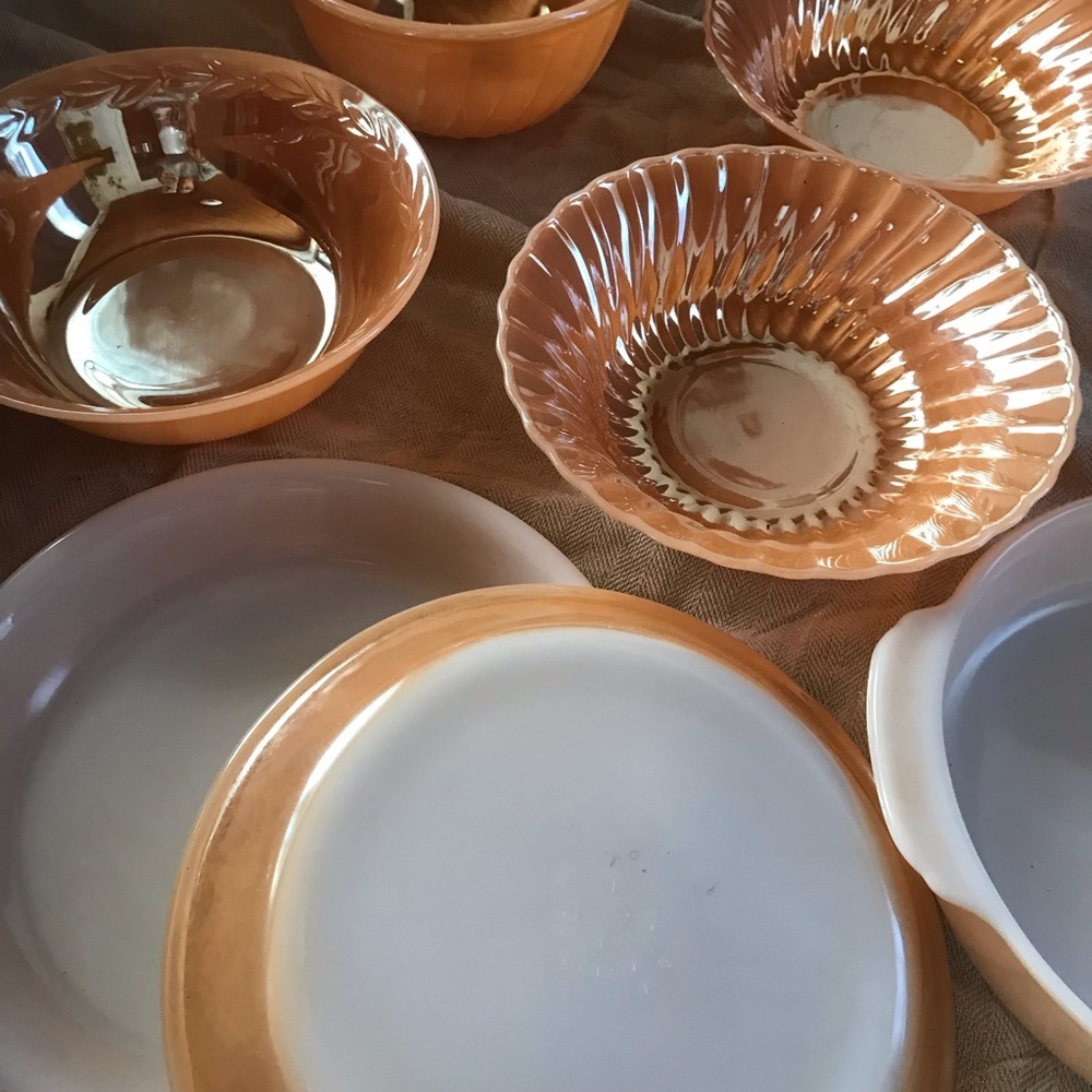Vintage anchor hawking orange fire king set 7 pieces from 1950s. 70$